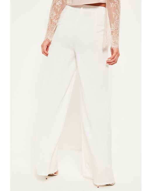 Lyst - Missguided Petite Premium Crepe Wide Leg Pants White in White ...