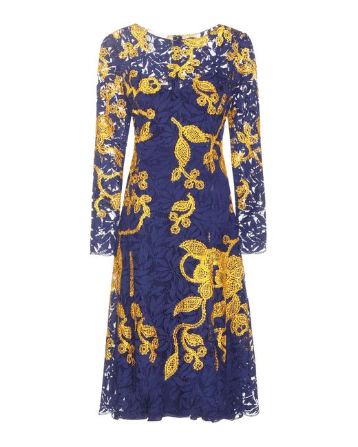 Oscar de la renta Embroidered Lace Dress in Blue | Lyst