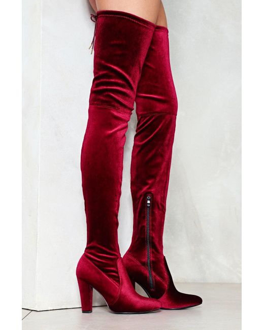 Nasty Gal Velvet Thigh High Boot Velvet Thigh High Boot In Red Lyst 9183