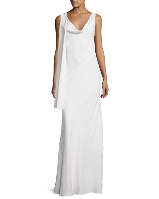 Narciso rodriguez Draped Cowl-neck Sleeveless Gown in White | Lyst