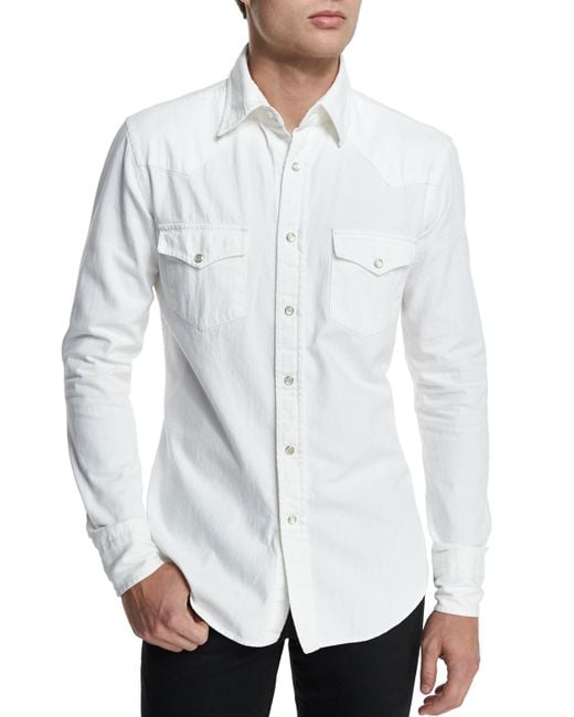 Tom ford Western-style Denim Shirt in White for Men | Lyst