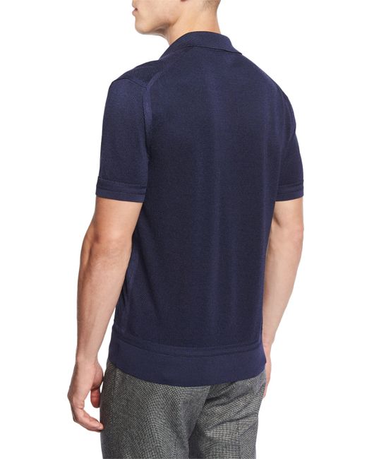 Tom Ford Textured Johnny Collar Short Sleeve Shirt In Blue For Men Lyst