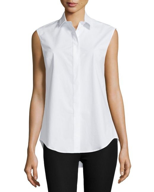 Joseph Sleeveless Collared Poplin Shirt in White - Save 1% | Lyst