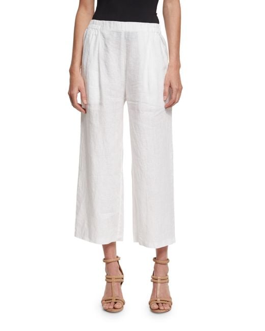 Eileen fisher Organic Linen Wide-leg Cropped Pants in White - Save 45% ...
