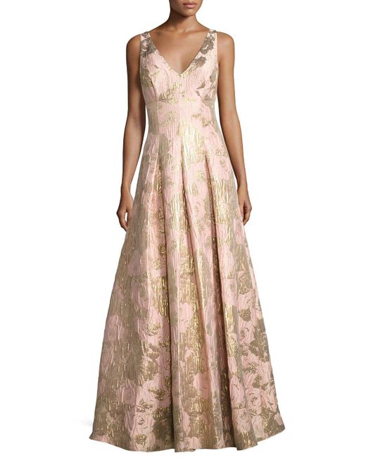 Aidan mattox Sleeveless Pleated Floral Brocade Gown in Pink | Lyst