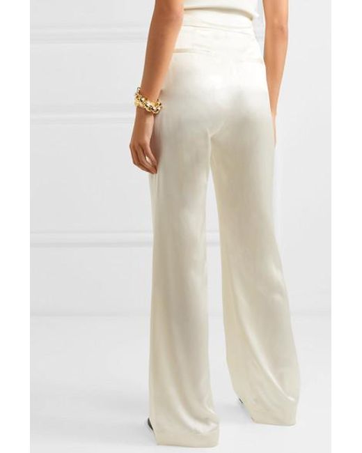 white satin wide leg pants