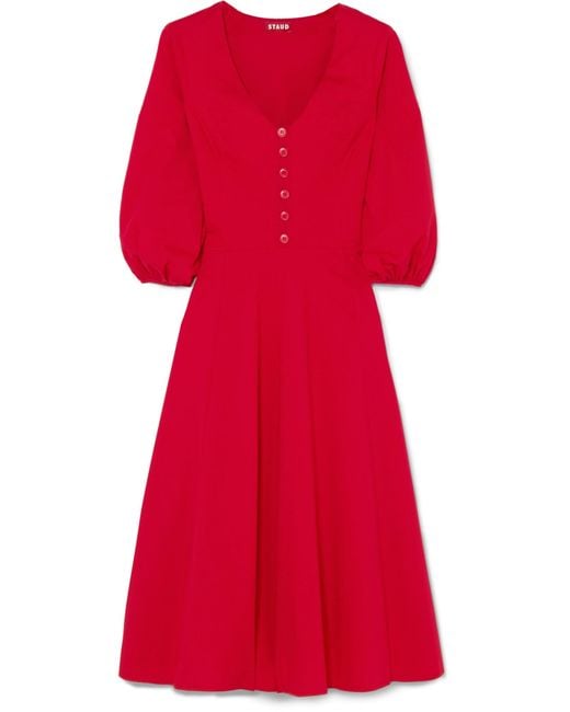 Popeline Coton Stretch Rouge Veronica De Coloris En Lyst Robe Staud kZNnP80wOX