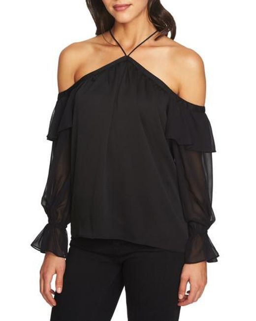 Lyst - 1.state Cold Shoulder Halter Top in Black