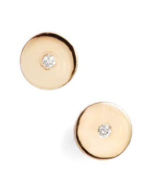 Lyst Zoe Chicco Round Disc Center Diamond Stud Earrings In Zoe Chicco Metallic Round Disc Center Diamond Stud Earrings Lyst