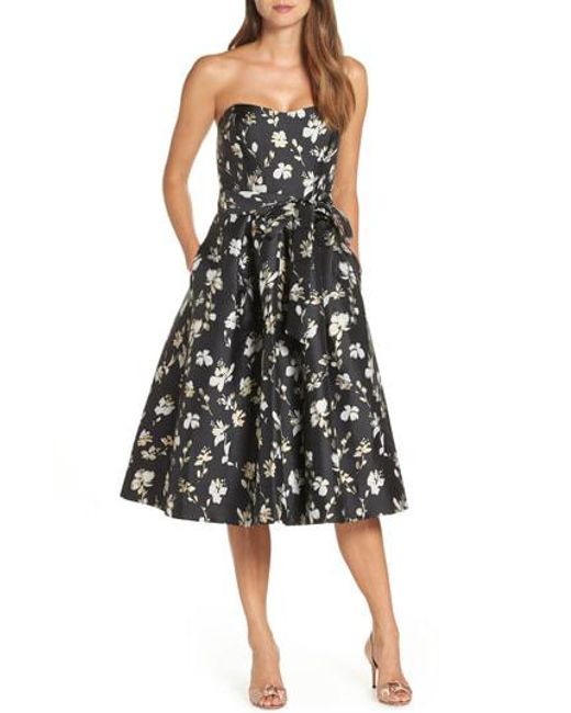 Lyst Nordstrom 1901 Strapless Fl Jacquard Fit Flare Midi Nordstrom Black 1901 Strapless Fl Jacquard Fit Flare Midi Dress Lyst