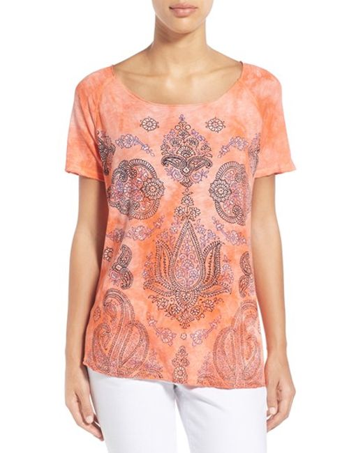 lucky brand paisley print scoop neck in orange camellia lyst lucky brand paisley print scoop neck in orange camellia lyst