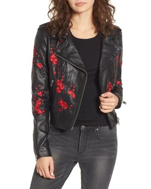 Lyst Lamarque Embroidered Leather Moto Jacket In Black Lamarque Black Embroidered Leather Moto Jacket Lyst