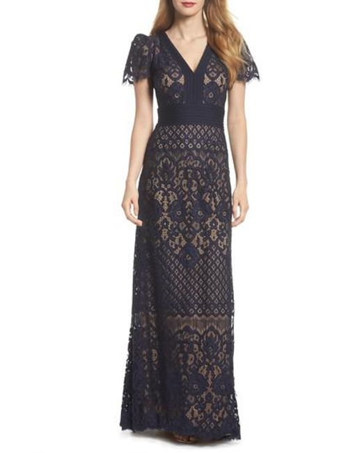 Lyst - Tadashi Shoji Pintuck Detail Lace Gown in Blue