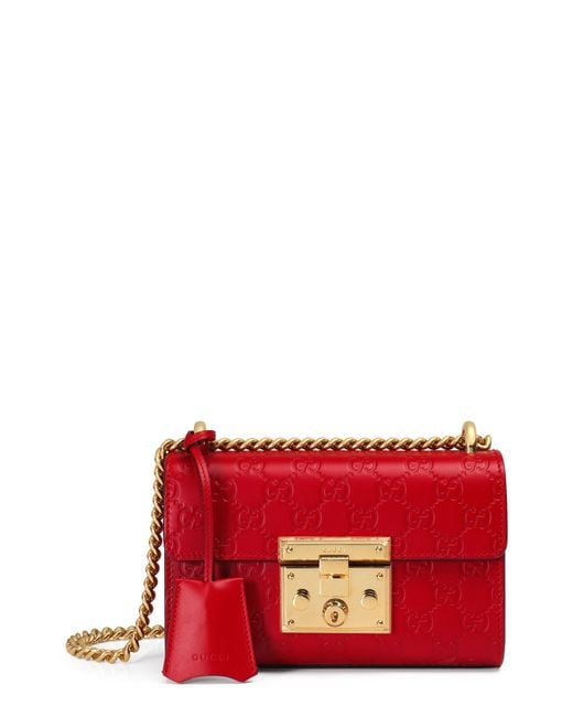 Lyst - Gucci Small Padlock Signature Leather Shoulder Bag in Red - Save 20.48192771084338%