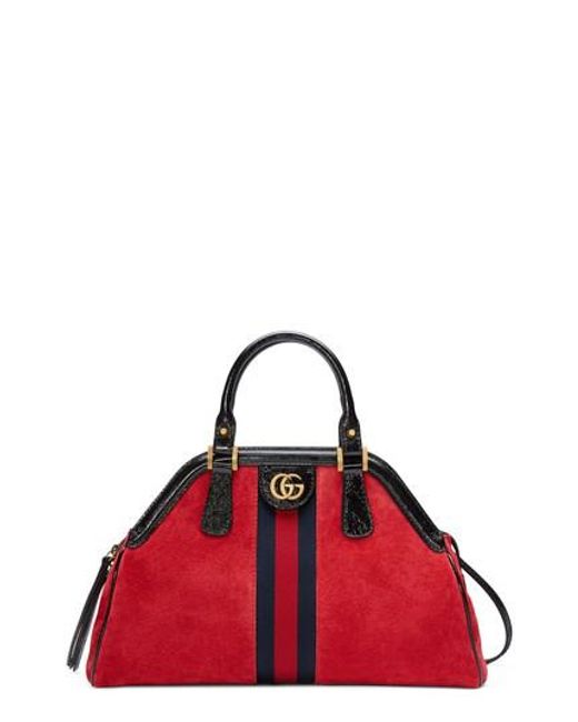 Lyst Gucci Medium Re Belle Suede Satchel In Red Gucci Red Medium Re Belle Suede Satchel Lyst