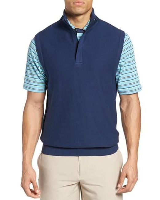 Lyst Bobby jones Pique Jersey Quarter Zip Golf Vest in Blue for Men
