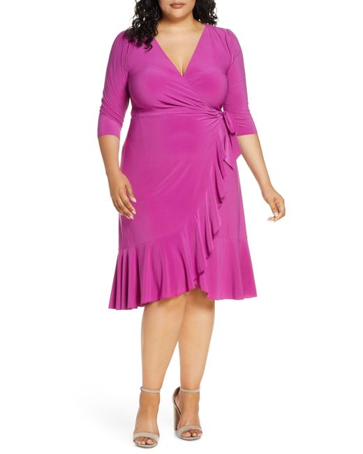 Kiyonna Whimsy Wrap Dress in Magenta (Pink) - Lyst