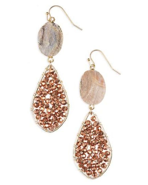 Lyst Panacea Beaded Teardrop Drusy Earrings In Metallic Panacea Metallic Beaded Teardrop Drusy Earrings Lyst
