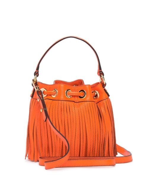 Lyst Milly Es Fringe Small Drawstring Leather Handbag In Orange Milly Orange Es Fringe Small Drawstring Leather Handbag Lyst