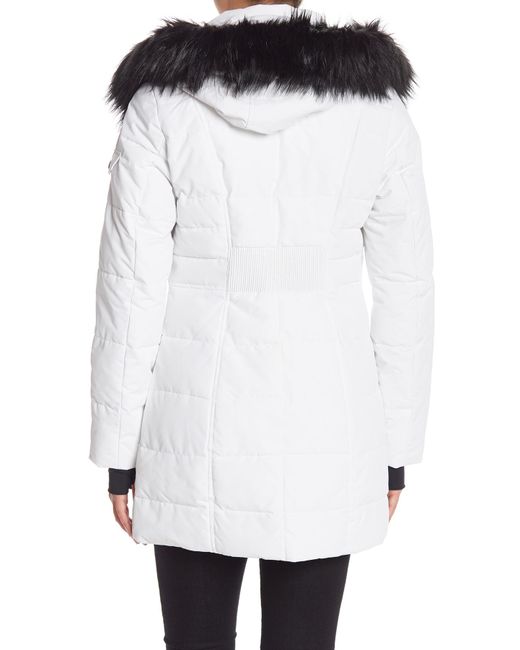 white faux fur puffer jacket
