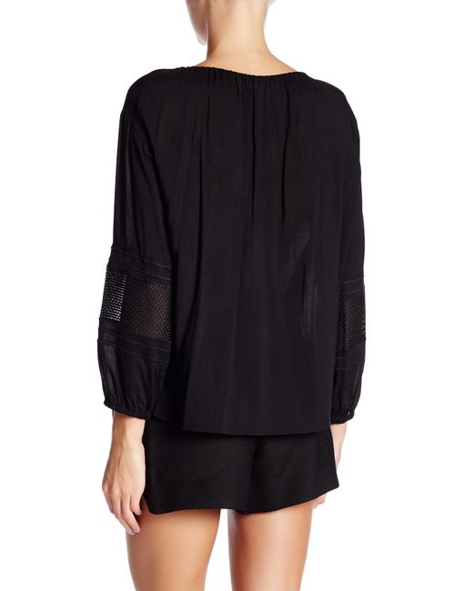 Vince Wide Sleeve Lace Inset Blouse In Black Save 60 Lyst