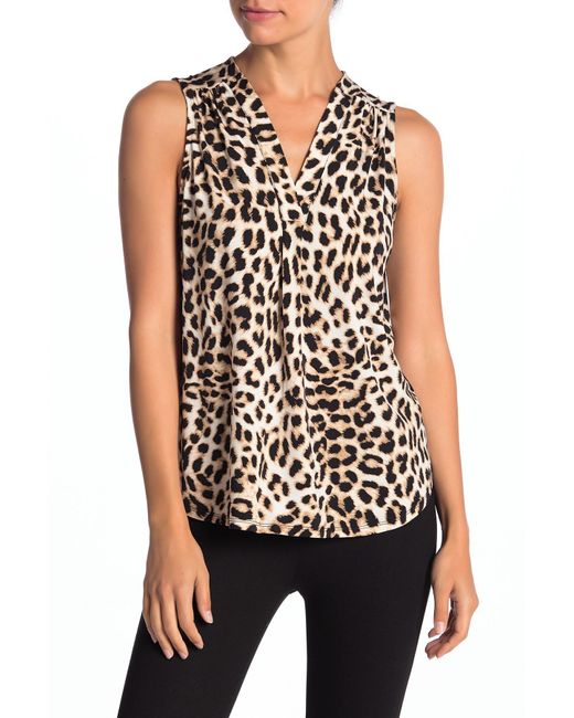 Vince Camuto Leopard Print Sleeveless Top (petite) in Black - Lyst