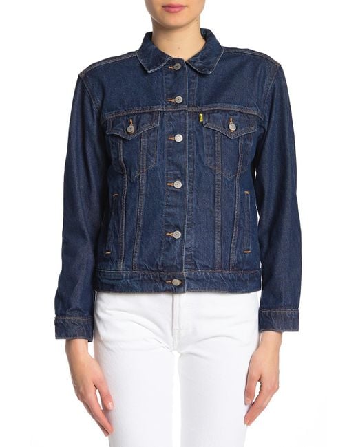  Levi s  Peanuts Logo  Print Trucker Denim Jacket  in Blue Lyst