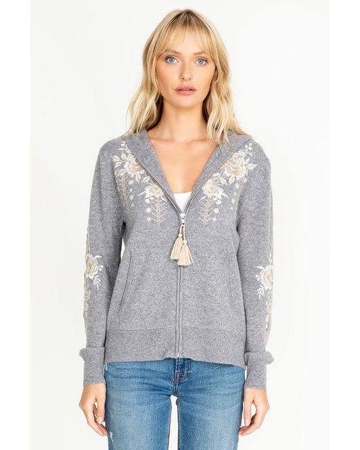 Lyst - Johnny Was Cashmere Embroidered Hoodie in Gray