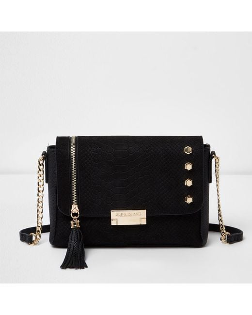 River island Black Studded Tassel Cross Body Bag in Black | Lyst