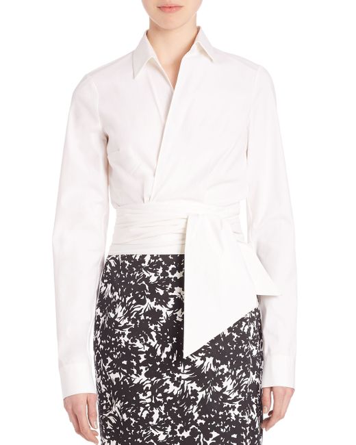 Michael kors Long-sleeve Wrap Blouse in White | Lyst