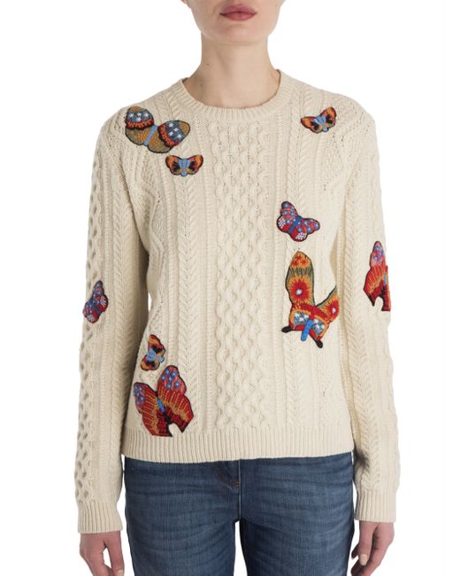 Valentino Butterfly Embroidered Cableknit Sweater in Multicolor Lyst