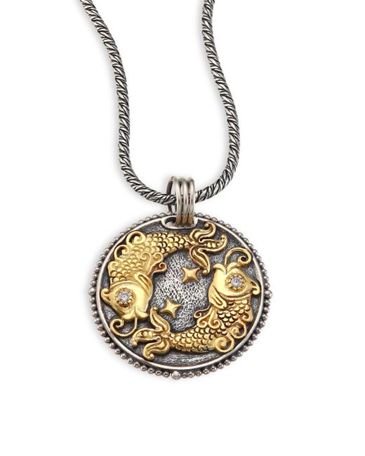 Konstantino Zodiac Diamond, 18k Gold & Sterling Silver Pisces Charm ...