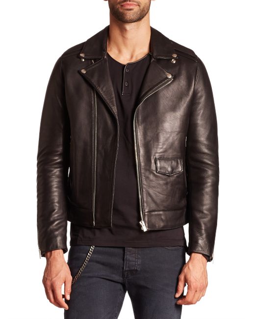 The Kooples Faux Fur Collar Leather Moto Jacket In Brown For Men The Kooples Brown Faux Fur Collar Leather Moto Jacket For Men Lyst