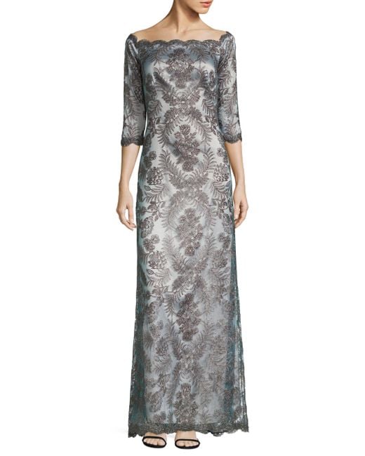 Tadashi shoji Scalloped Floral Lace Gown | Lyst