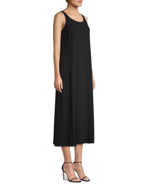 Eileen Fisher Silk Midi Dress in Black - Lyst