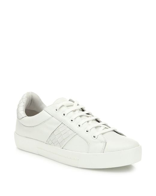 Joie Dakota Leather Crocco Sneakers in White | Lyst