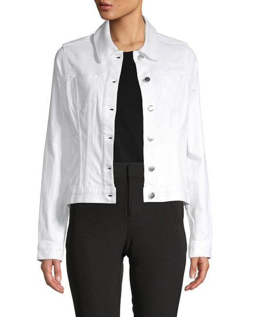 Karl Lagerfeld Logo Denim Jacket in White - Lyst