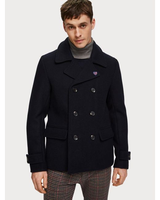 Scotch & Soda Wool Classic Pea Coat in Night (Blue) for Men - Lyst