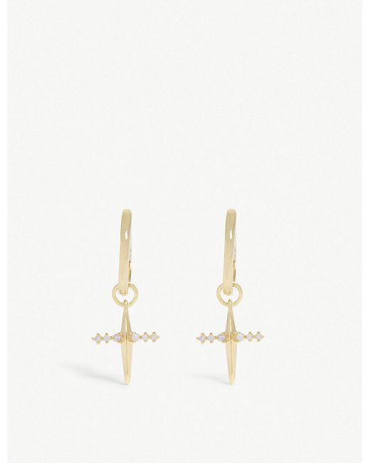 Lyst - Astrid & Miyu Mystic Cross 14ct Hoop Earrings in Metallic