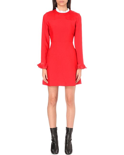 Sandro Stage Ruffled-collar Crepe Dress in Red | Lyst