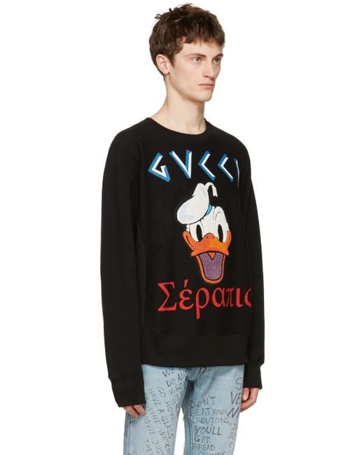 Gucci Black Embroidered Donald Duck Pullover in Black for Men | Lyst
