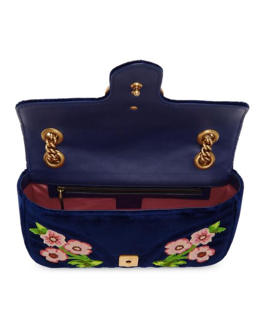 Gucci Blue Small Velvet Embroidered GG Marmont 2.0 Bag in Blue - Save 20% - Lyst