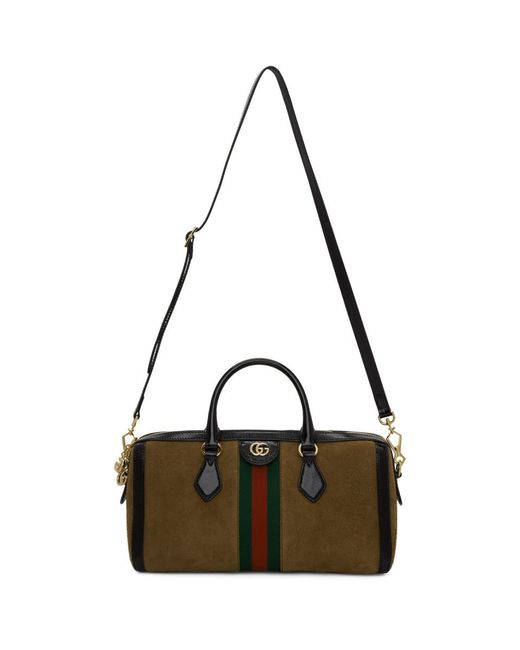 Lyst - Gucci Brown Suede Medium Ophidia Top Handle Bag in Natural