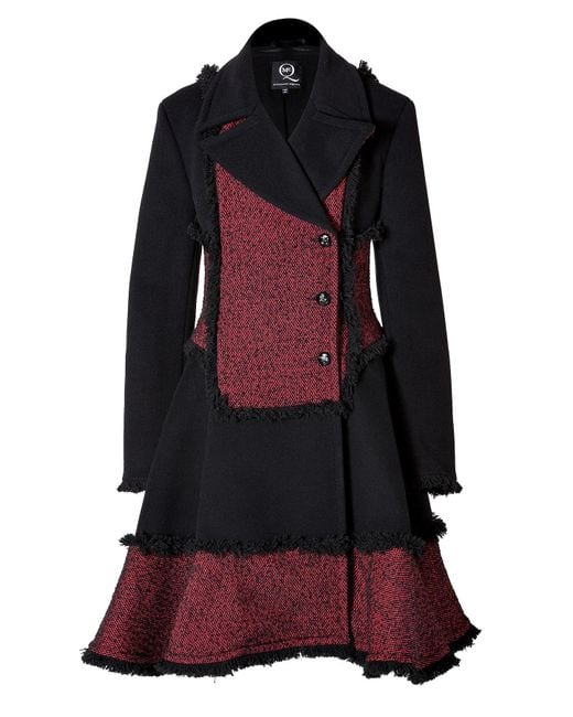 Mcq alexander mcqueen Wool Blend Fringed Coat In Red/black in Red | Lyst