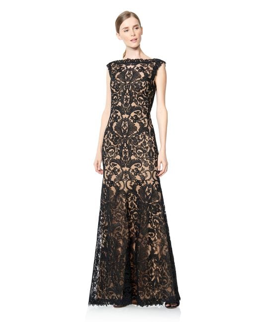 corded embroidered lace gown tadashi shoji