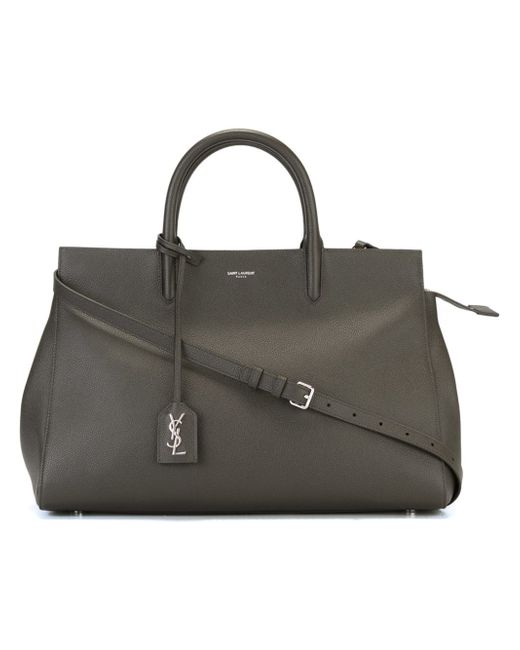 Saint laurent Rive Gauche Medium Leather Tote Bag in Gray | Lyst