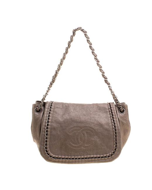 Women S Metallic Bronze Leather Luxe Ligne Accordion Flap Bag