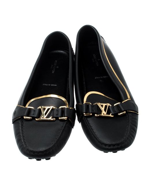 Louis Vuitton Metallic Gold And Black Leather Oxford Logo Detail Loafers Size 40 in Black - Lyst