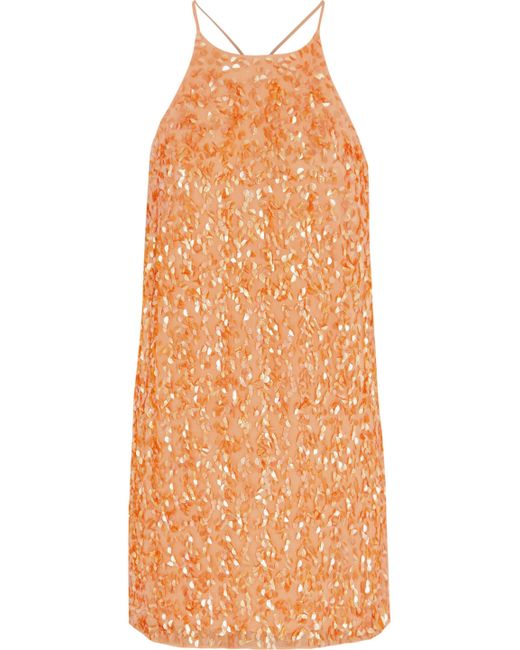 Halston heritage Sequined Silk Mini Slip Dress Pastel Orange Size 8 in