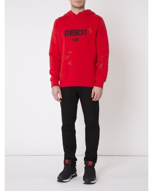 Givenchy Destroyed Hoodie in Red for Men - Save 1% | Lyst